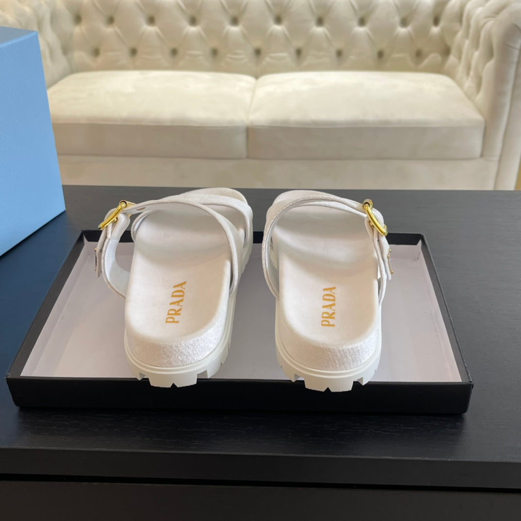 PRADA SLIDES SANLS WHITE VELVET