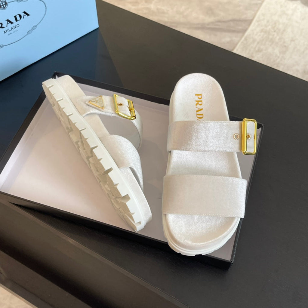 PRADA SLIDES SANLS WHITE VELVET