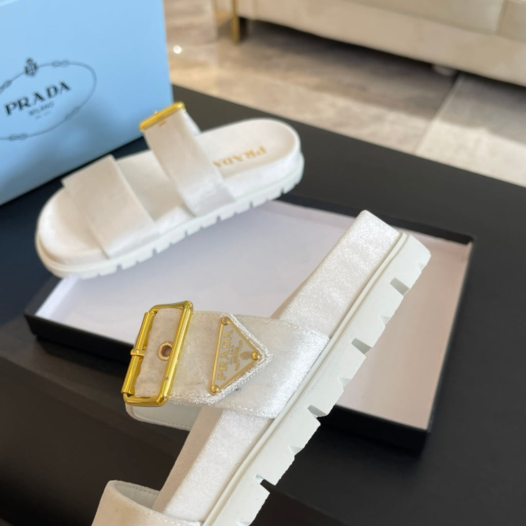 PRADA SLIDES SANLS WHITE VELVET