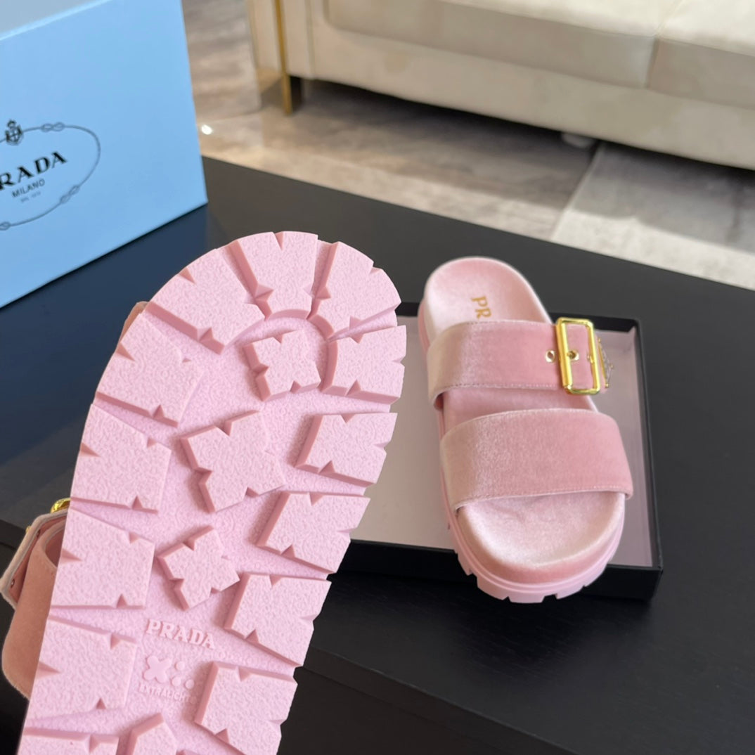 PRADA SLIDES SANLS LIGHT PINK VELVET