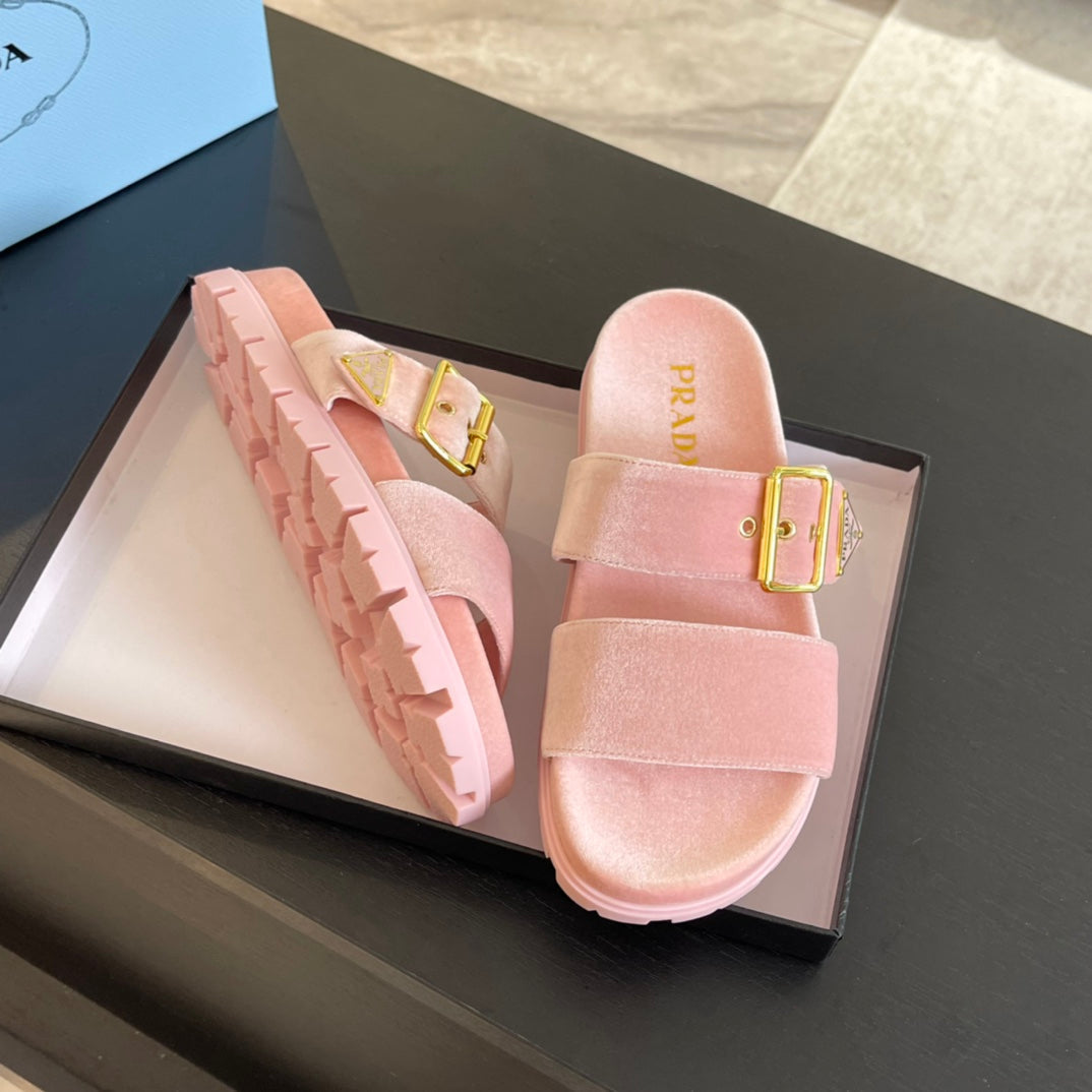 PRADA SLIDES SANLS LIGHT PINK VELVET