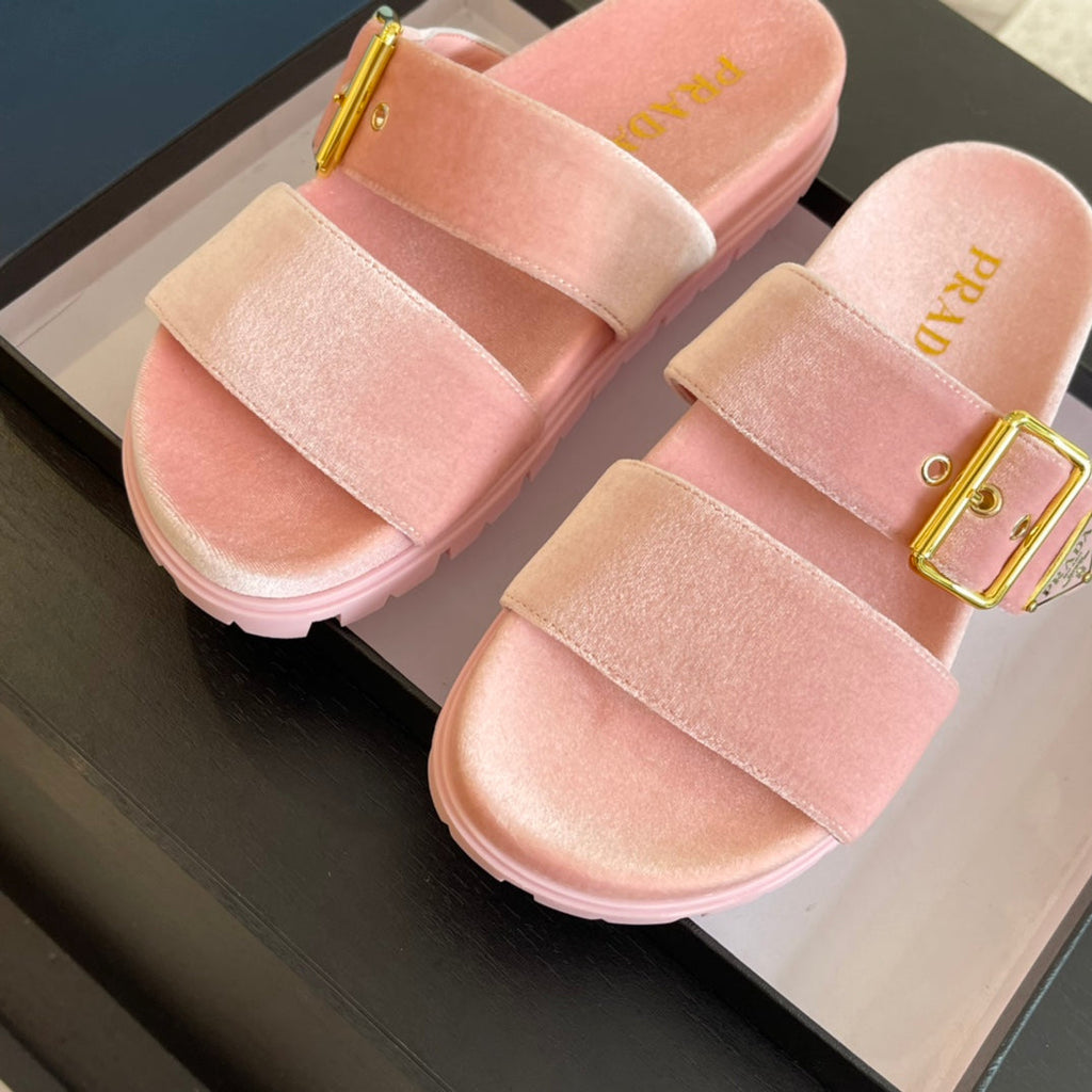 PRADA SLIDES SANLS LIGHT PINK VELVET