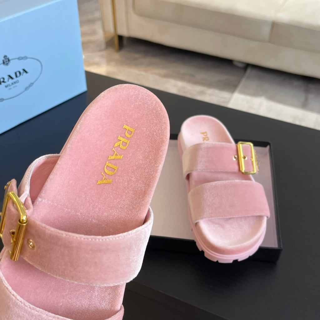 PRADA SLIDES SANLS LIGHT PINK VELVET