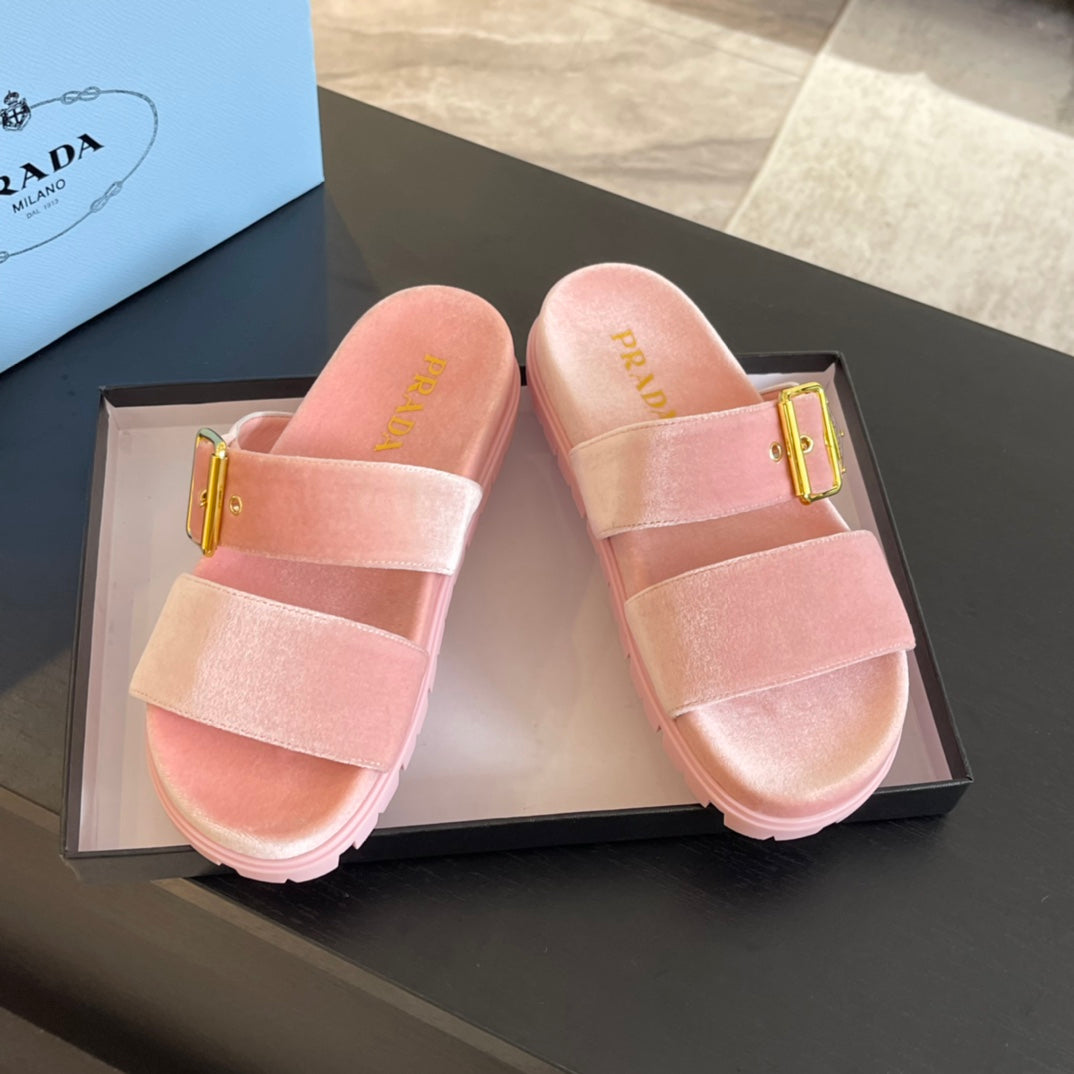 PRADA SLIDES SANLS LIGHT PINK VELVET