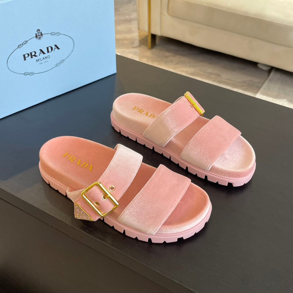 PRADA SLIDES SANLS LIGHT PINK VELVET