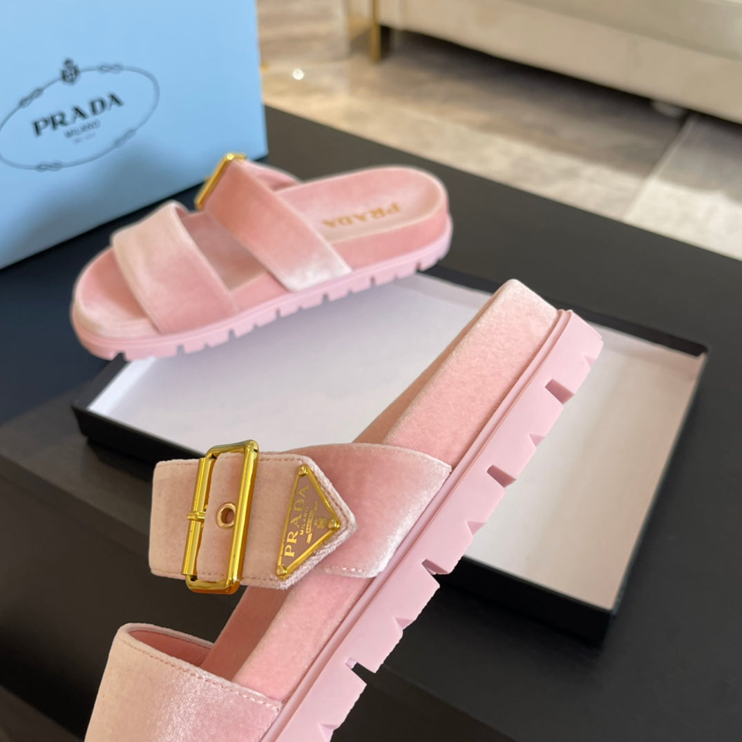 PRADA SLIDES SANLS LIGHT PINK VELVET