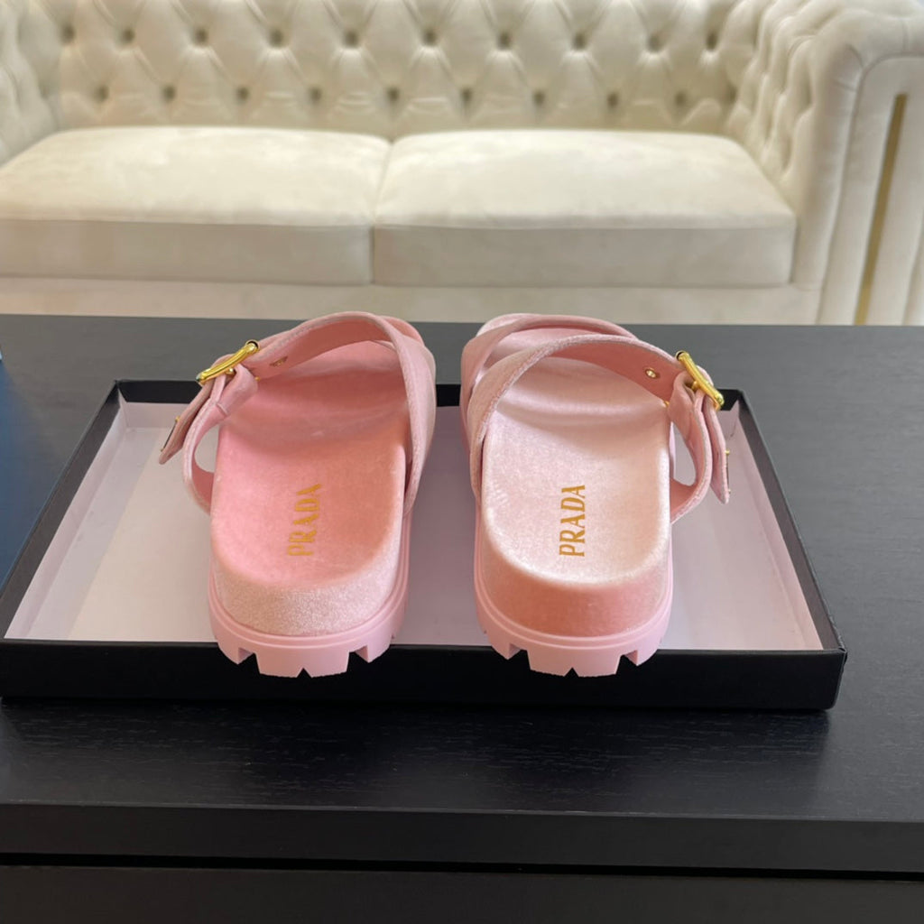 PRADA SLIDES SANLS LIGHT PINK VELVET