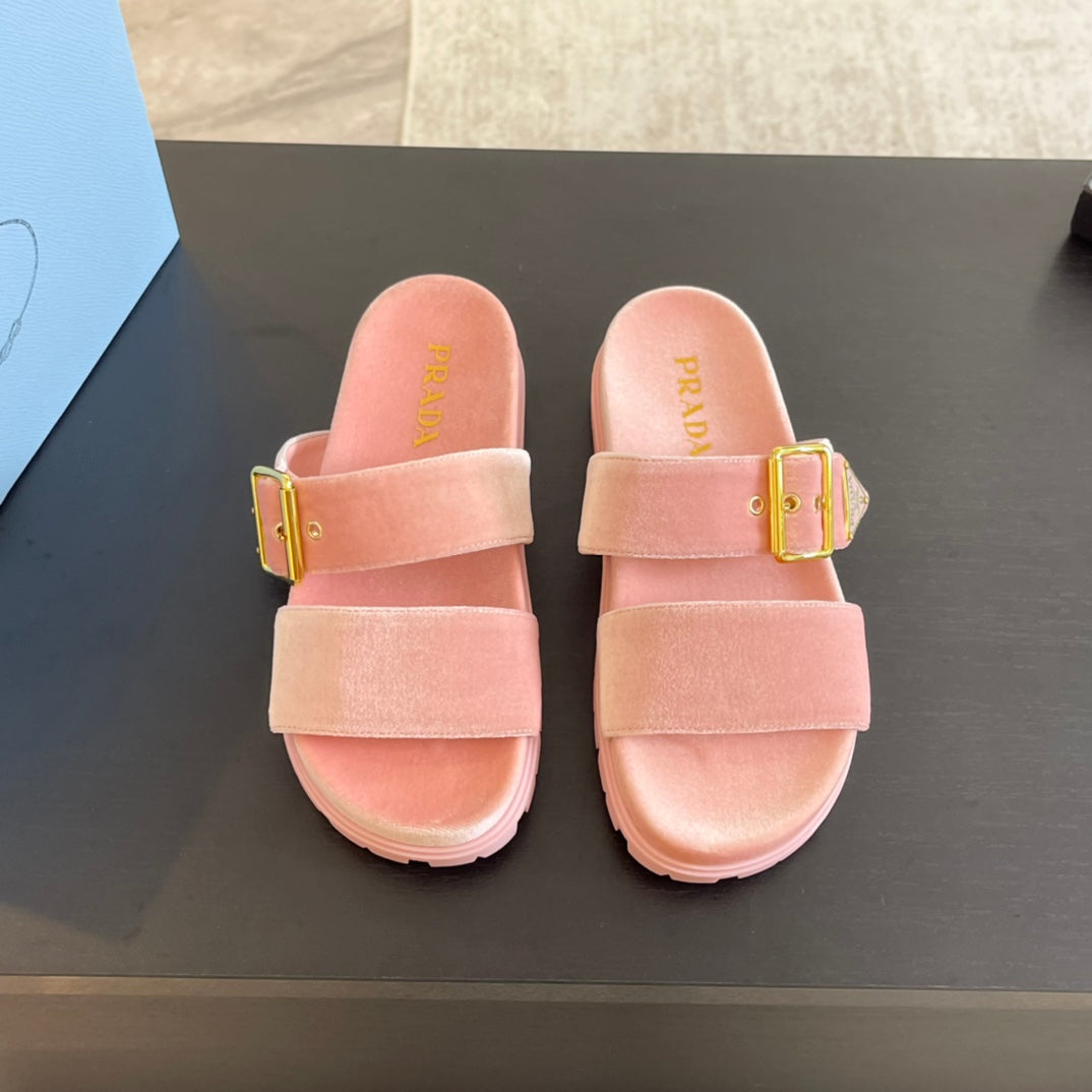 PRADA SLIDES SANLS LIGHT PINK VELVET