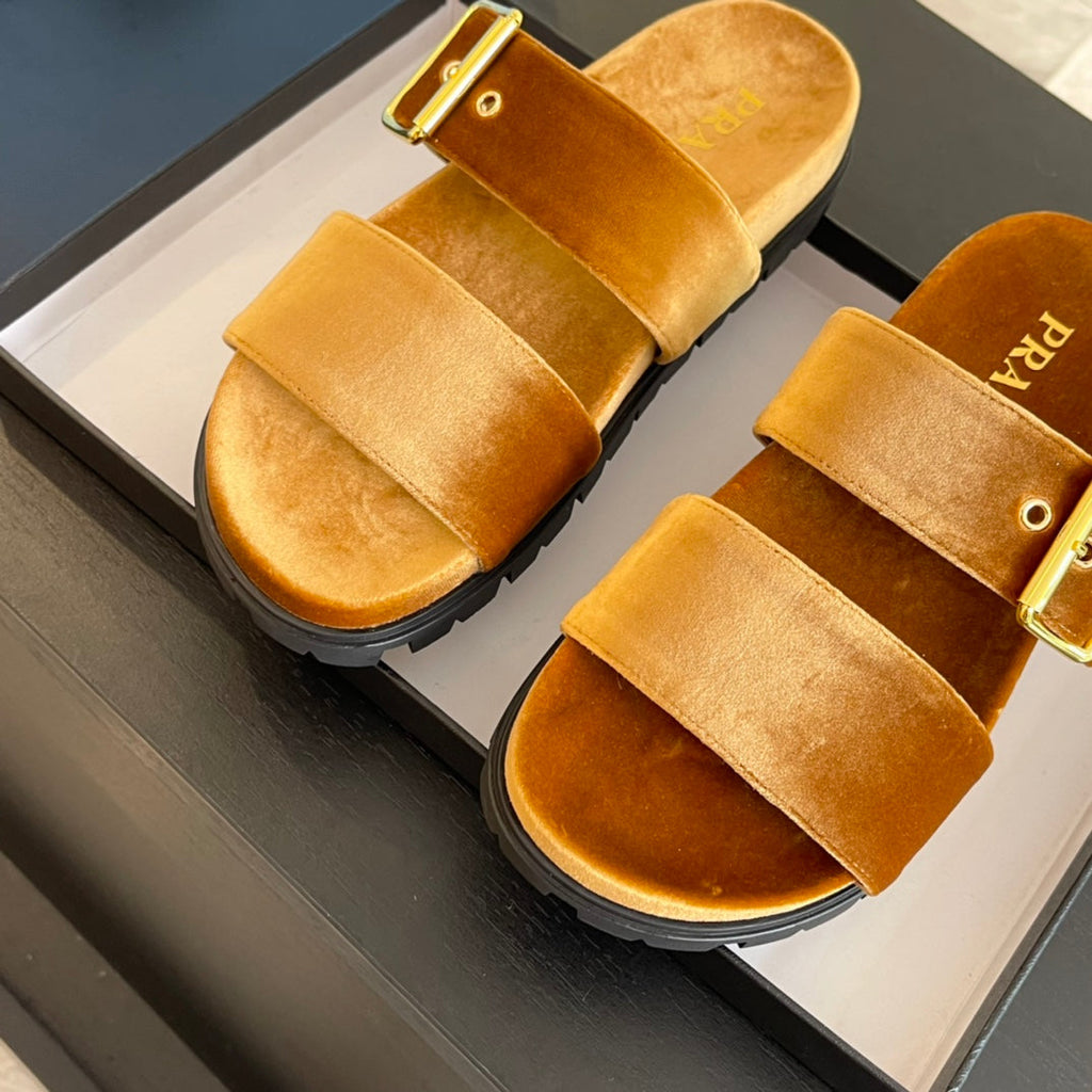 PRADA SLIDES SANLS OCHRE VELVET
