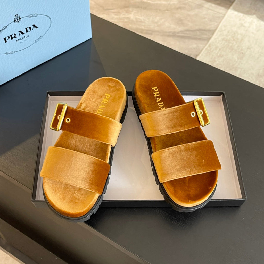 PRADA SLIDES SANLS OCHRE VELVET
