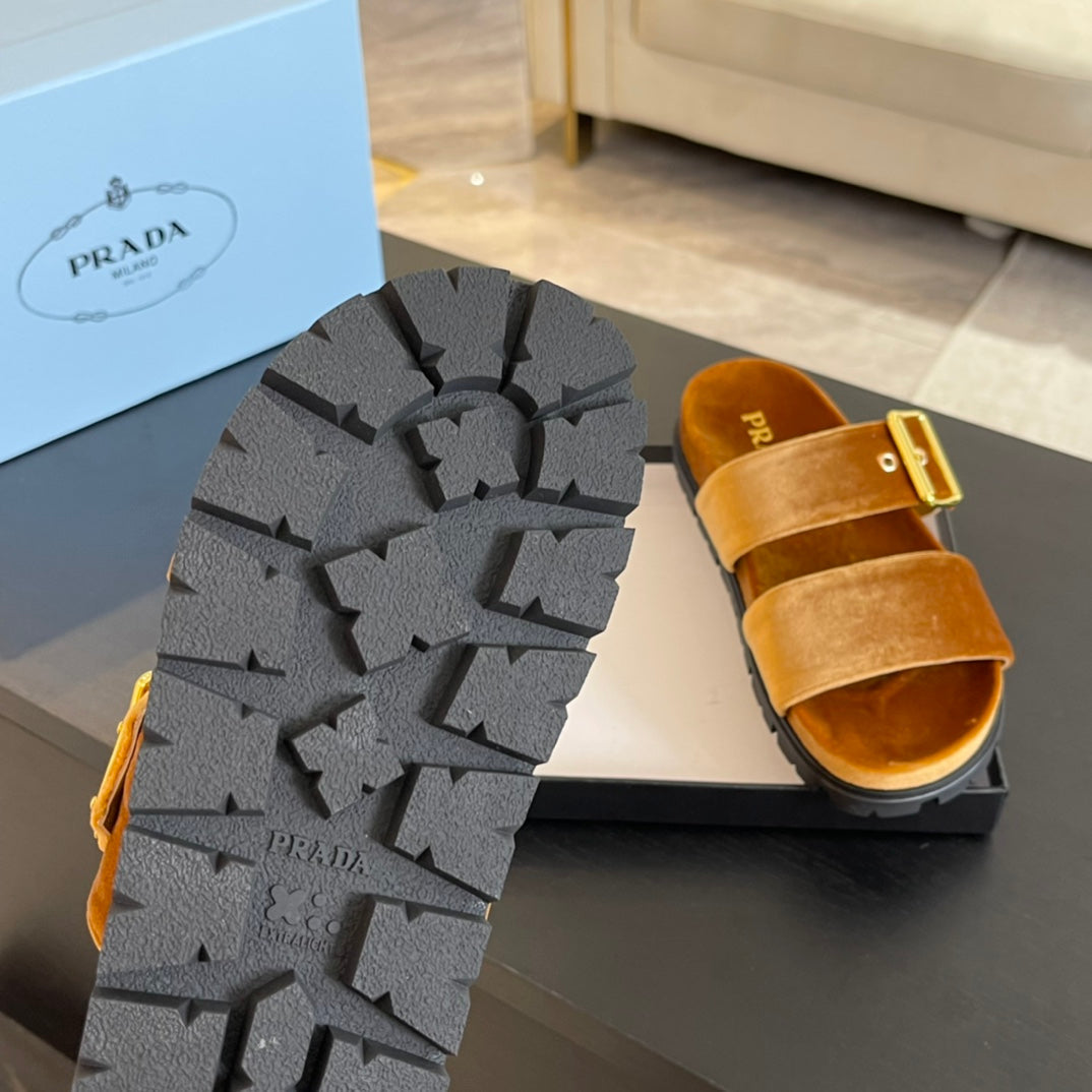 PRADA SLIDES SANLS OCHRE VELVET