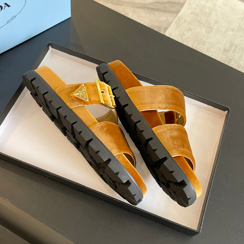 PRADA SLIDES SANLS OCHRE VELVET