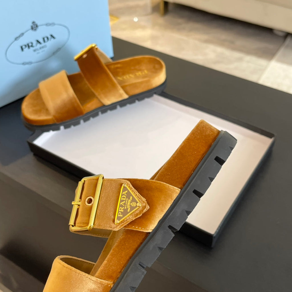 PRADA SLIDES SANLS OCHRE VELVET