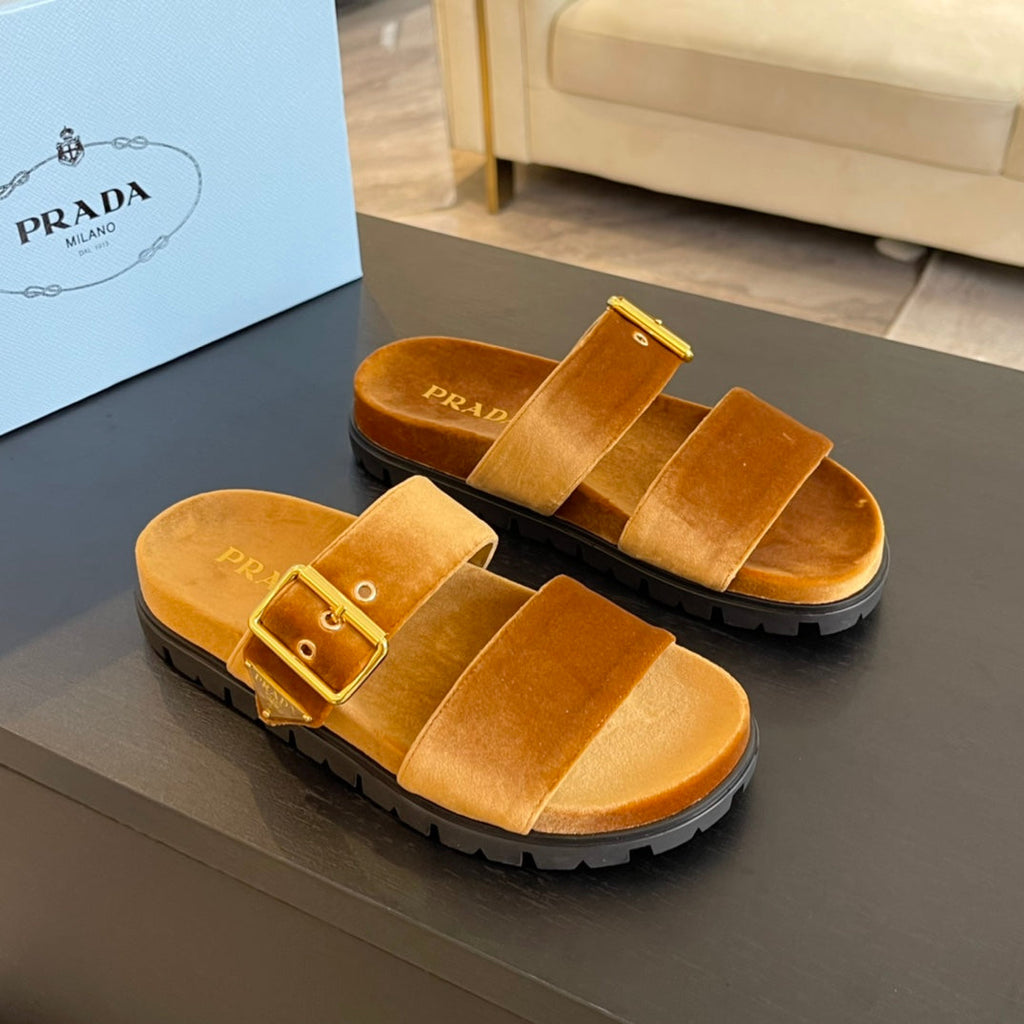 PRADA SLIDES SANLS OCHRE VELVET