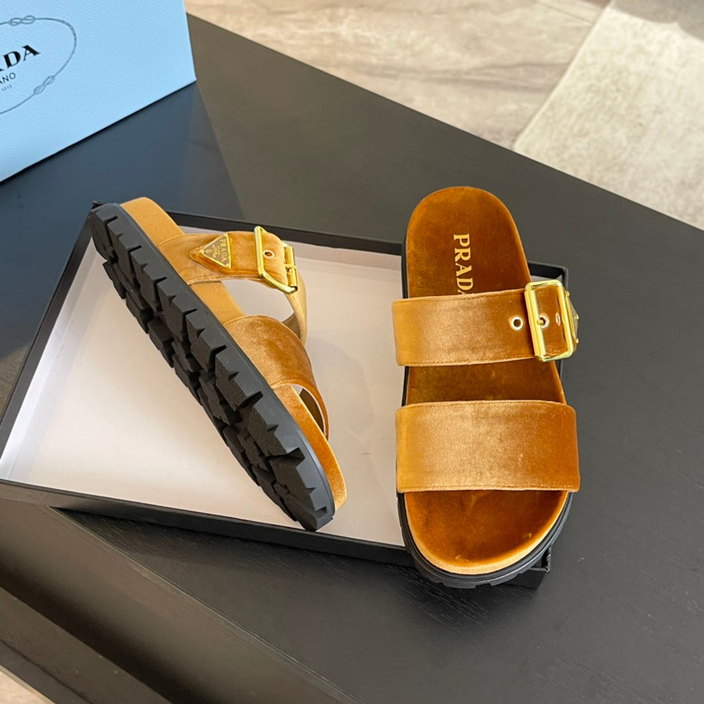 PRADA SLIDES SANLS OCHRE VELVET