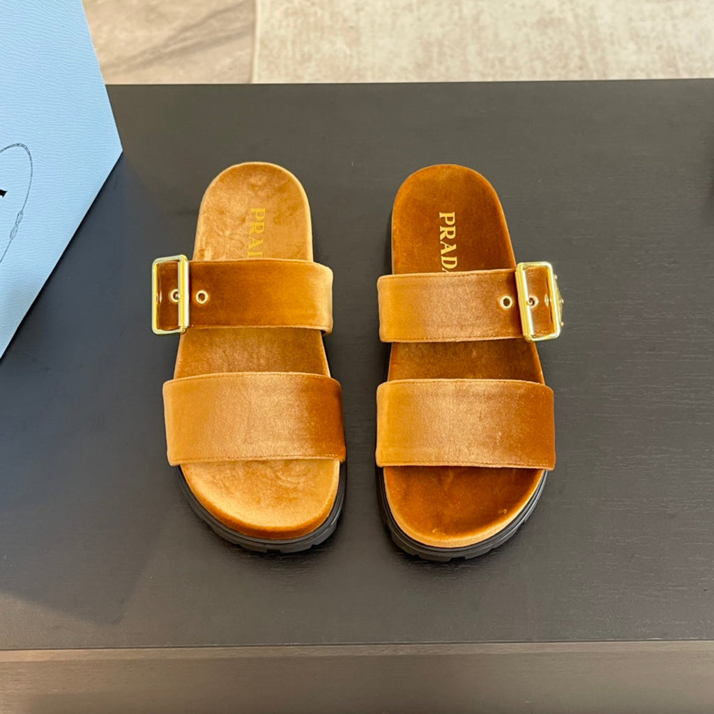 PRADA SLIDES SANLS OCHRE VELVET