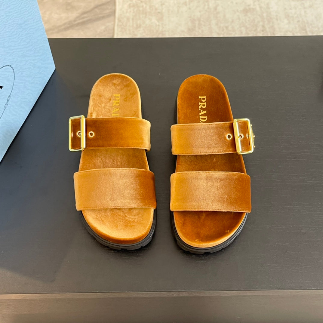 PRADA SLIDES SANLS OCHRE VELVET