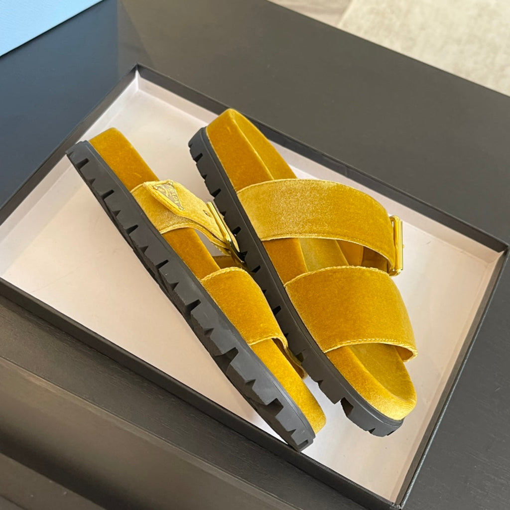 PRADA SLIDES SANLS AMBER VELVET