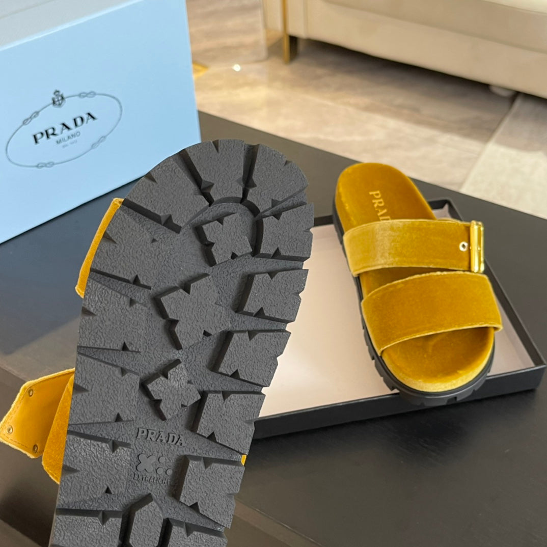 PRADA SLIDES SANLS AMBER VELVET