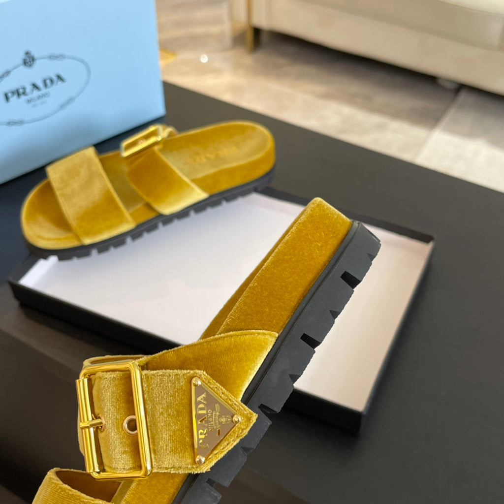 PRADA SLIDES SANLS AMBER VELVET