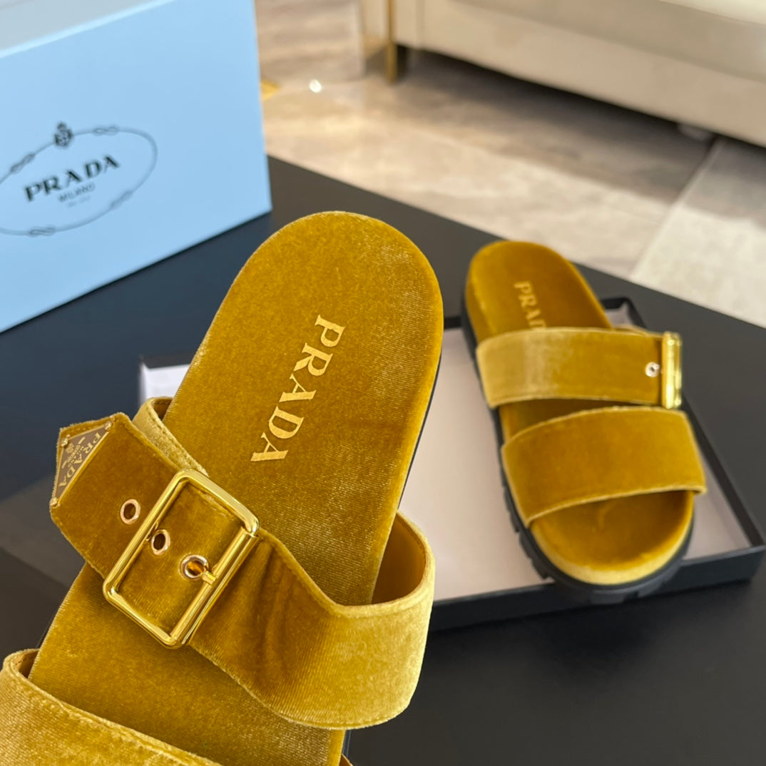 PRADA SLIDES SANLS AMBER VELVET