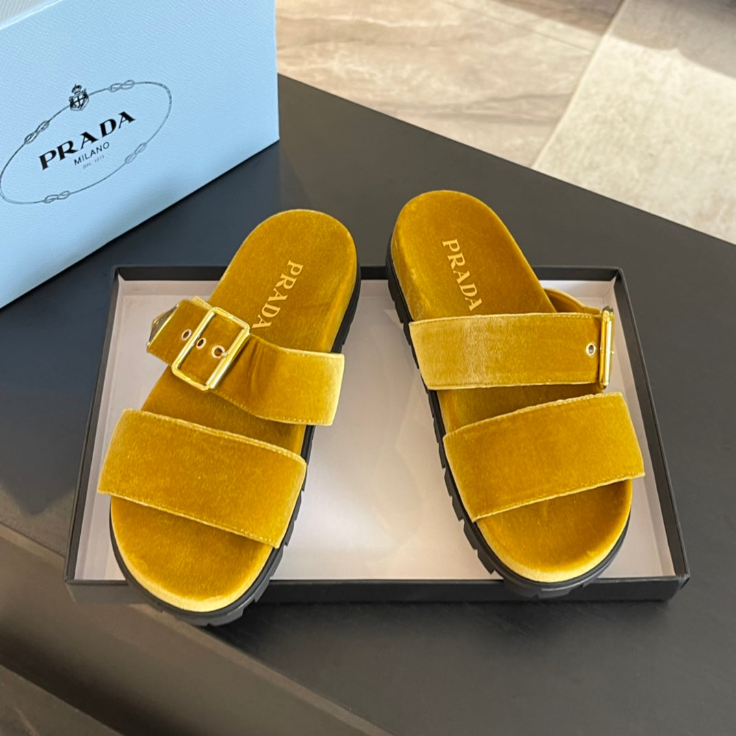 PRADA SLIDES SANLS AMBER VELVET