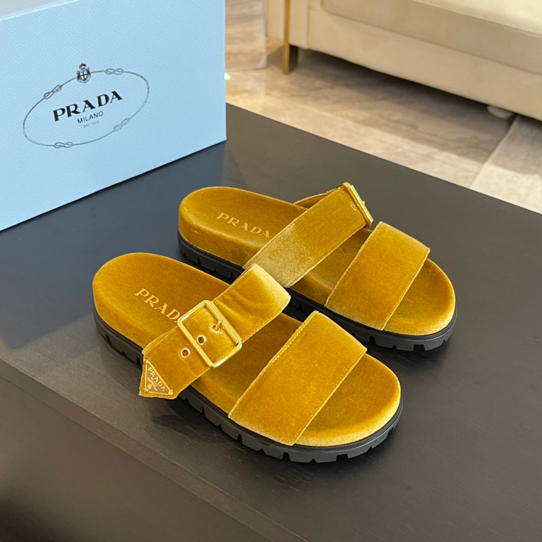 PRADA SLIDES SANLS AMBER VELVET