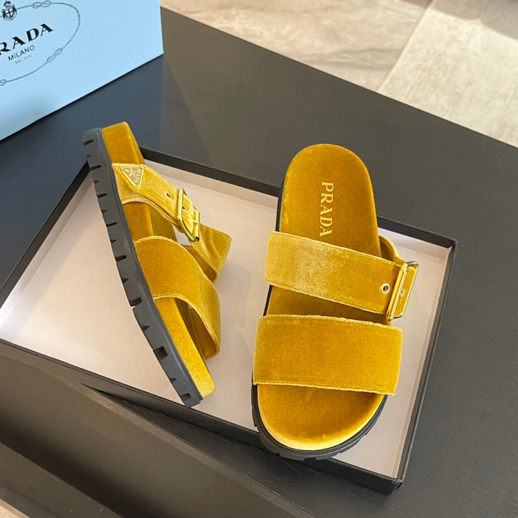 PRADA SLIDES SANLS AMBER VELVET