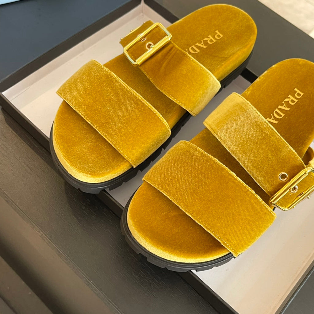 PRADA SLIDES SANLS AMBER VELVET