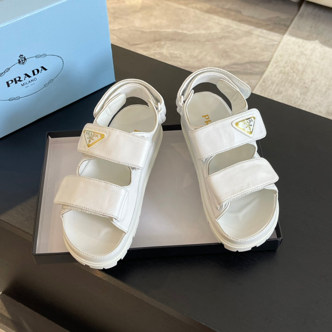 PRADA FLAT NAPPA SANLS WHITE LAMBSKIN