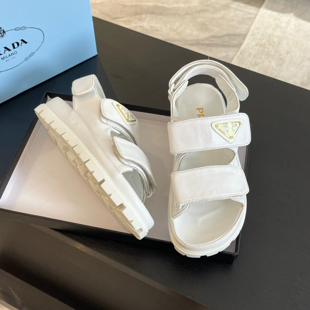 PRADA FLAT NAPPA SANLS WHITE LAMBSKIN