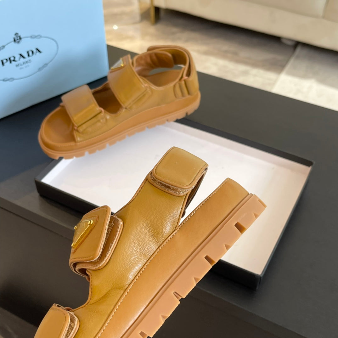 PRADA FLAT NAPPA SANLS BRONZE LAMBSKIN