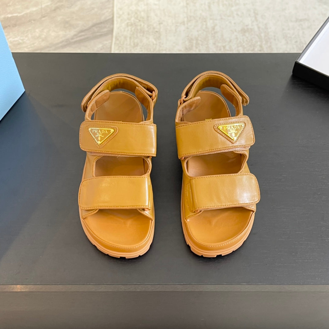 PRADA FLAT NAPPA SANLS BRONZE LAMBSKIN