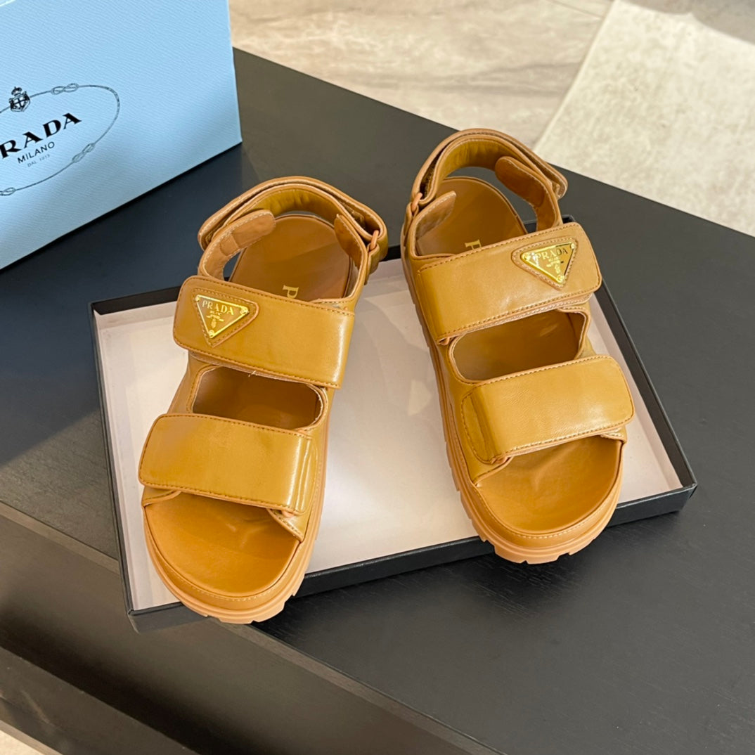 PRADA FLAT NAPPA SANLS BRONZE LAMBSKIN