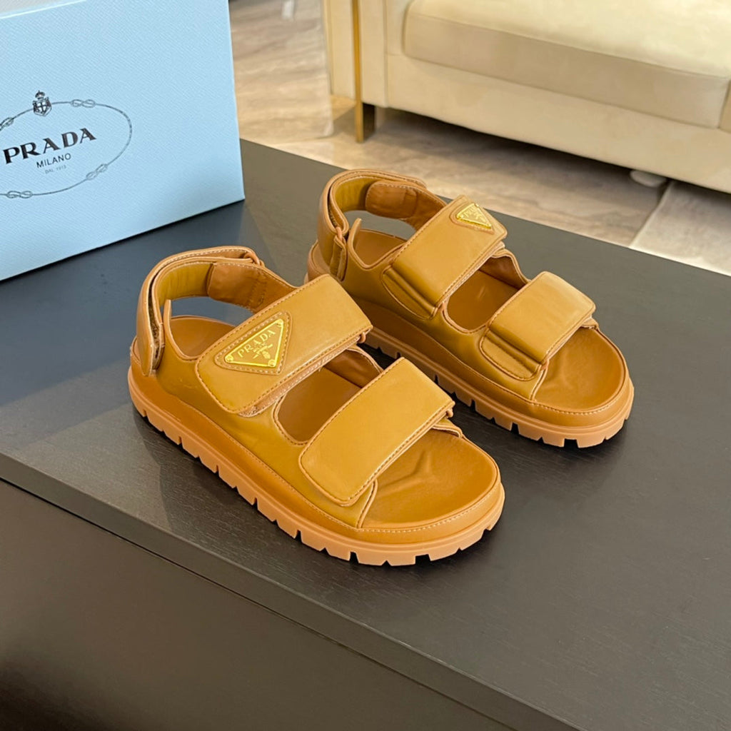 PRADA FLAT NAPPA SANLS BRONZE LAMBSKIN