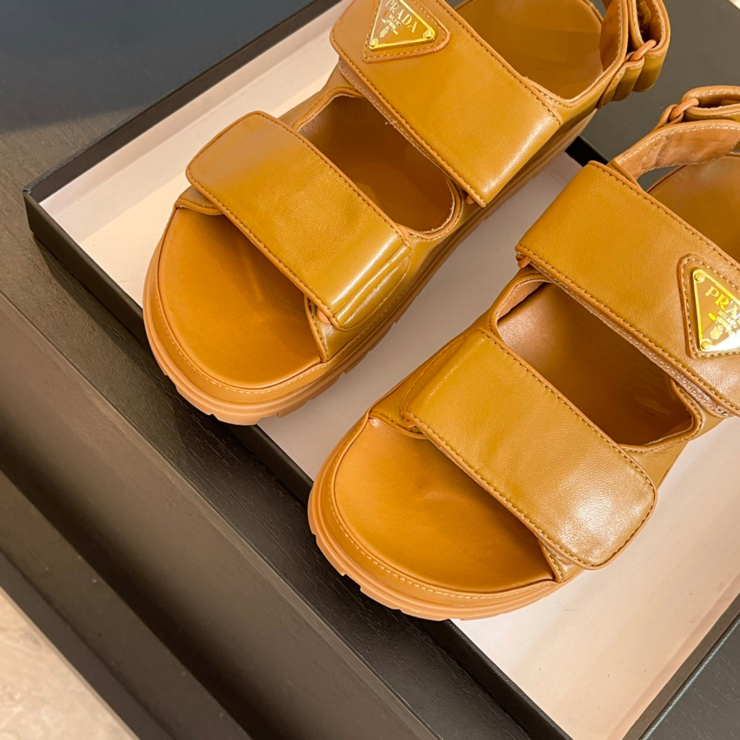PRADA FLAT NAPPA SANLS BRONZE LAMBSKIN