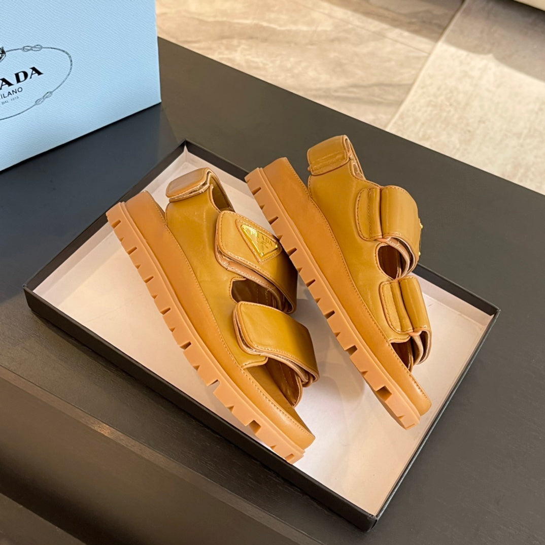 PRADA FLAT NAPPA SANLS BRONZE LAMBSKIN