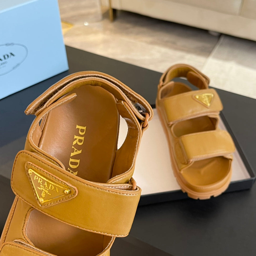 PRADA FLAT NAPPA SANLS BRONZE LAMBSKIN