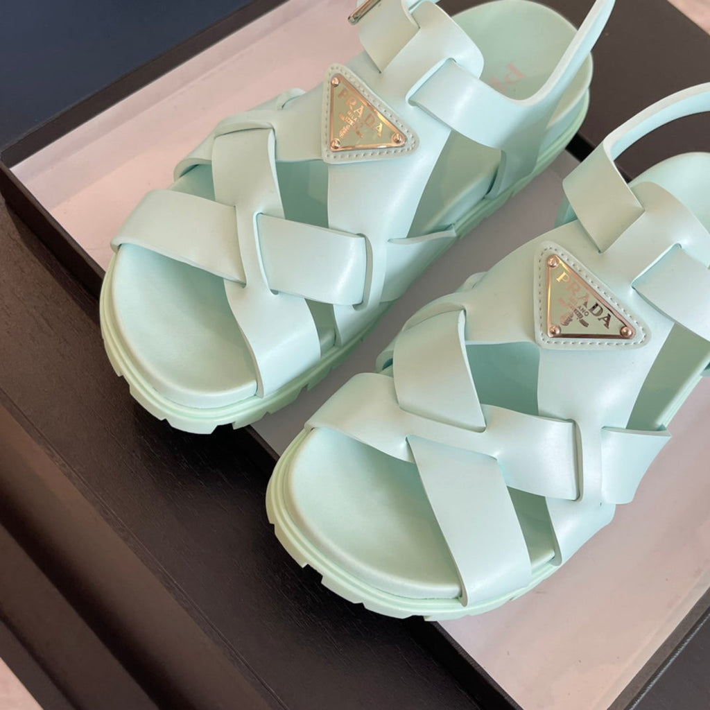 PRADA CRISSCROSS RUBBER SANLS MINT CALFSKIN