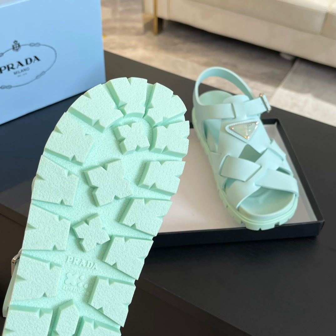 PRADA CRISSCROSS RUBBER SANLS MINT CALFSKIN