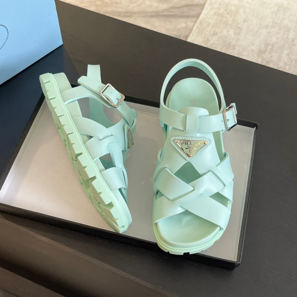 PRADA CRISSCROSS RUBBER SANLS MINT CALFSKIN