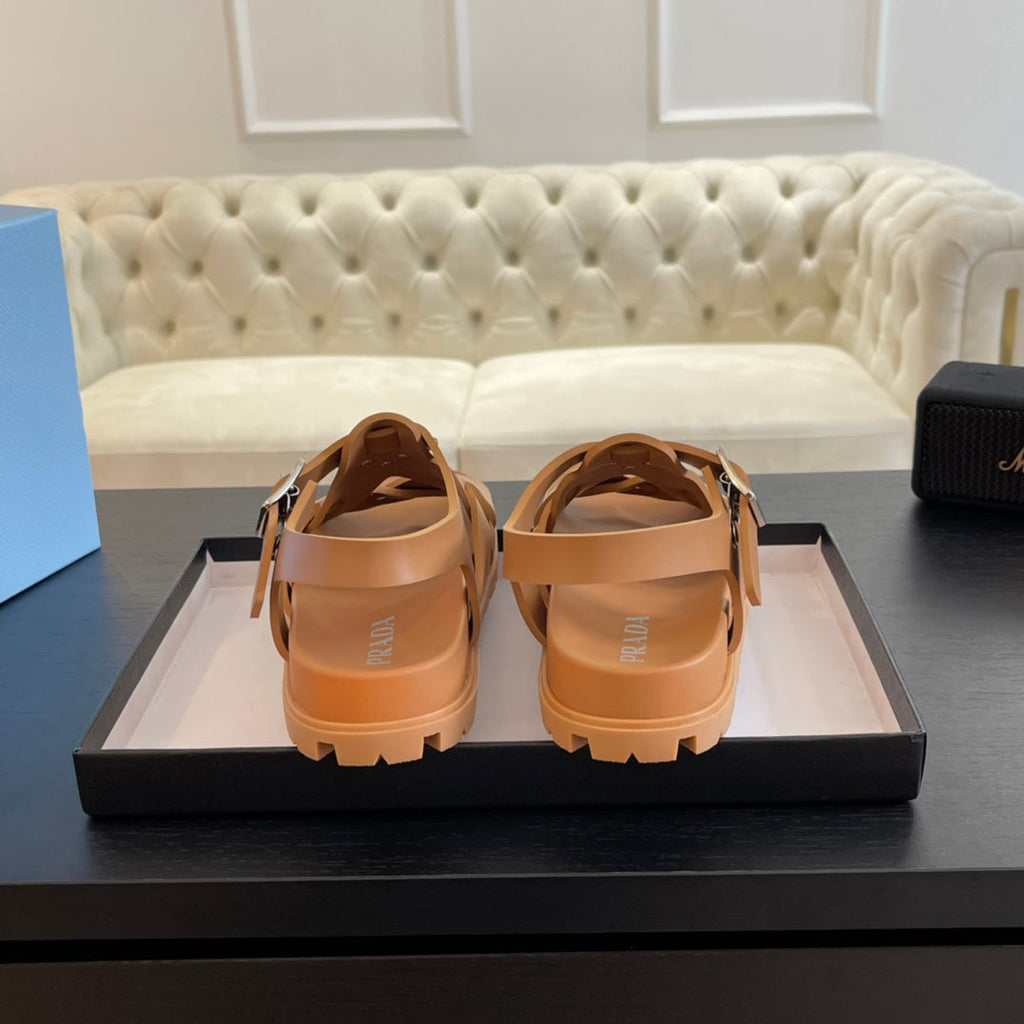 PRADA CRISSCROSS RUBBER SANLS BRONZE CALFSKIN
