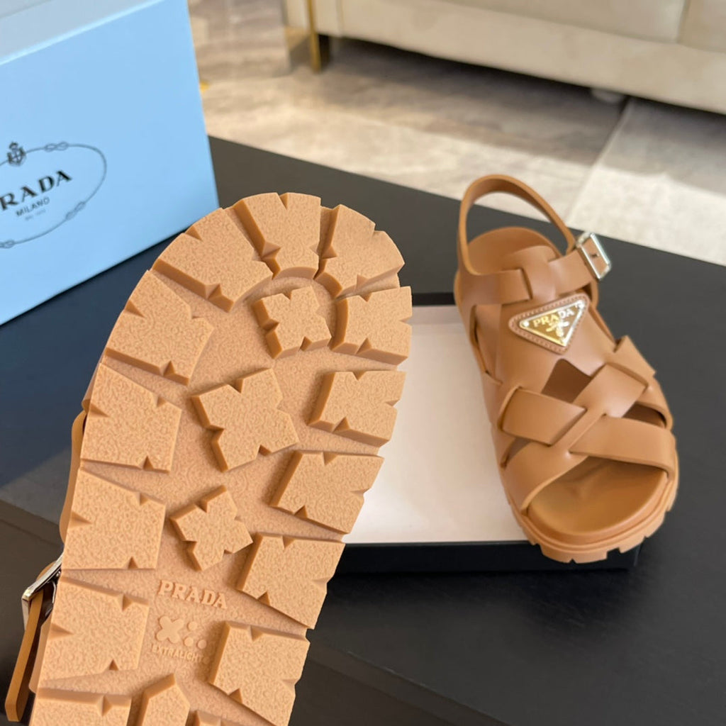 PRADA CRISSCROSS RUBBER SANLS BRONZE CALFSKIN
