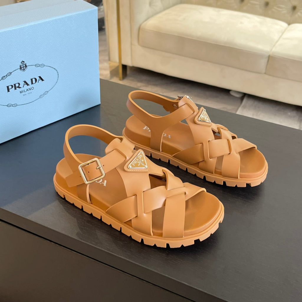 PRADA CRISSCROSS RUBBER SANLS BRONZE CALFSKIN