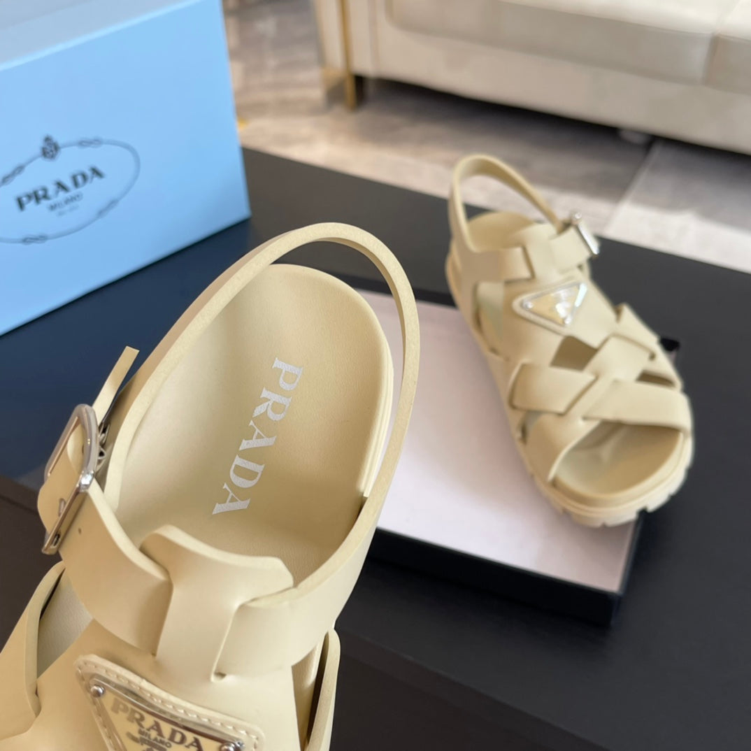 PRADA CRISSCROSS RUBBER SANLS CREAM CALFSKIN