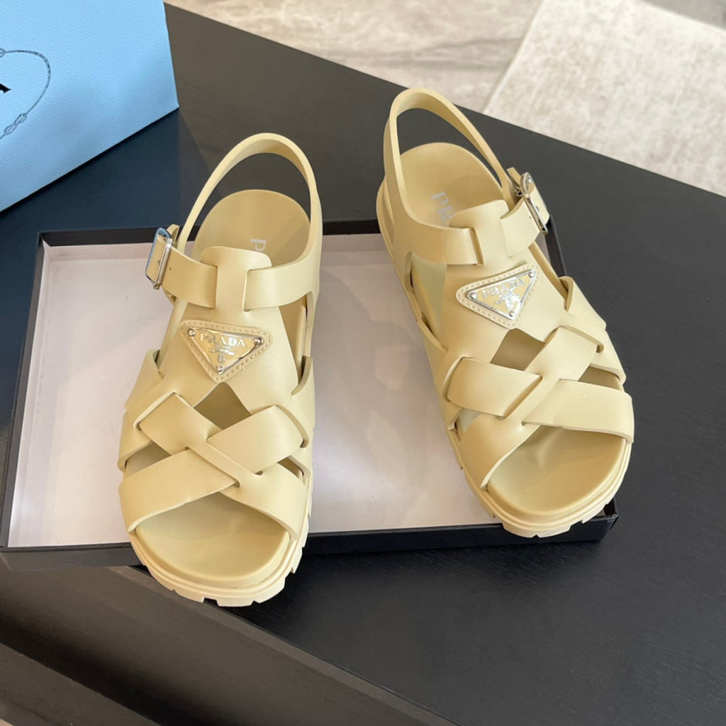 PRADA CRISSCROSS RUBBER SANLS CREAM CALFSKIN