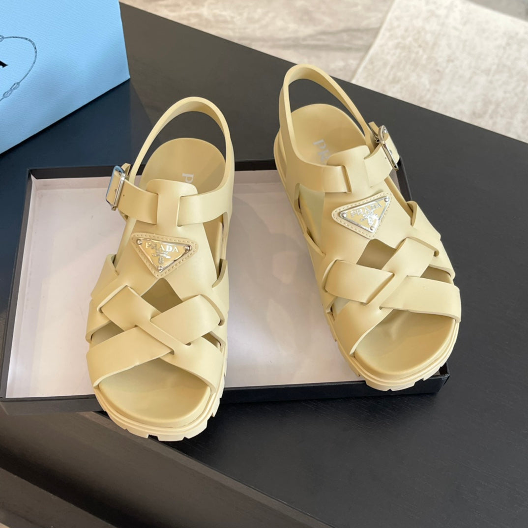PRADA CRISSCROSS RUBBER SANLS CREAM CALFSKIN