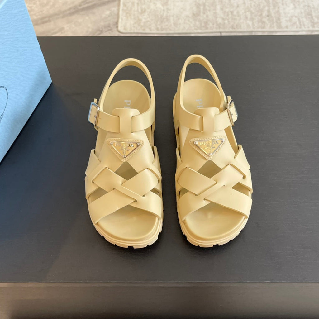 PRADA CRISSCROSS RUBBER SANLS CREAM CALFSKIN
