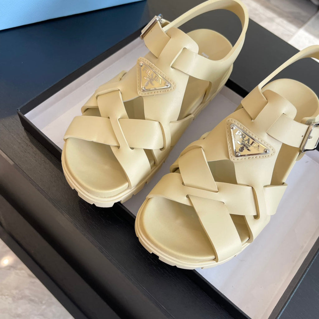 PRADA CRISSCROSS RUBBER SANLS CREAM CALFSKIN