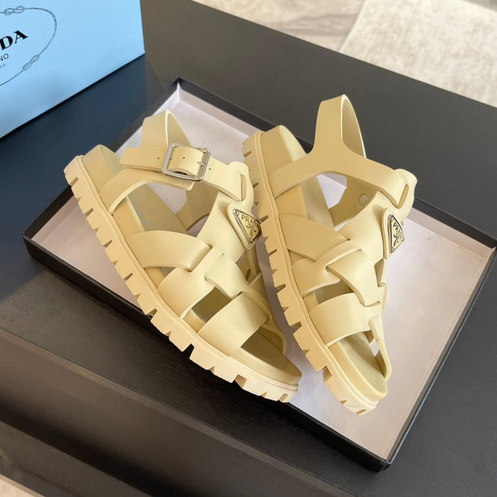 PRADA CRISSCROSS RUBBER SANLS CREAM CALFSKIN